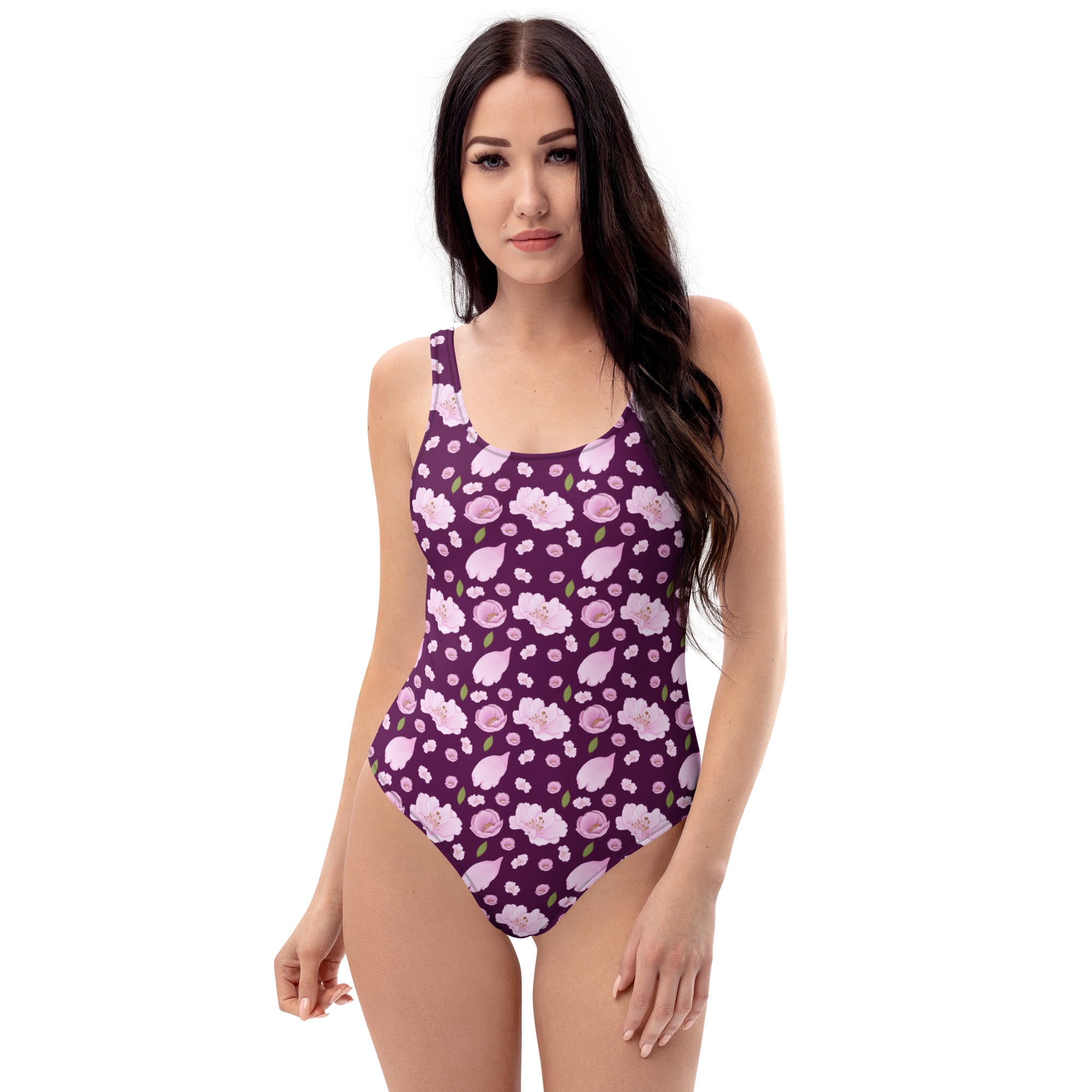 Women's Purple Cherry Blossom Buttery Soft Swimsuit With UPF 50+