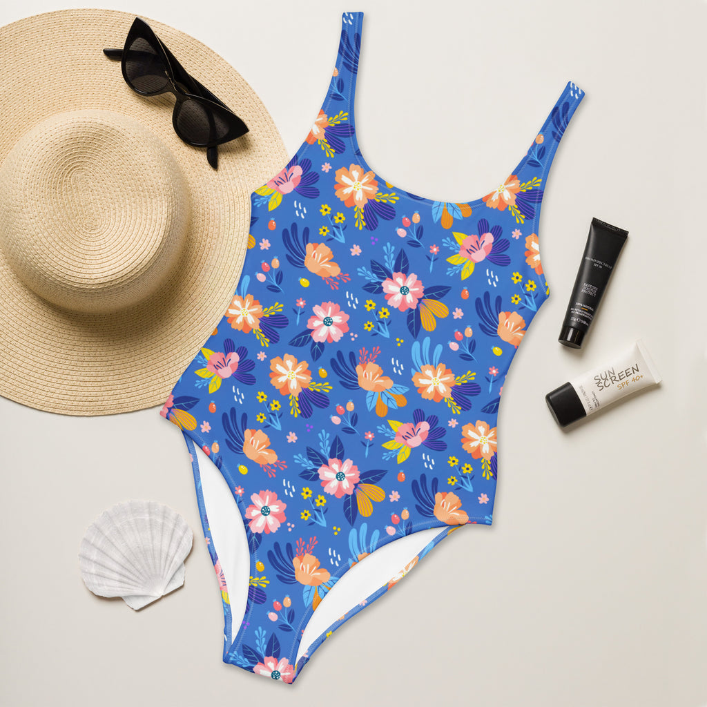Women's Botanical Blue Floral Buttery Soft Swimsuit With UPF 50+