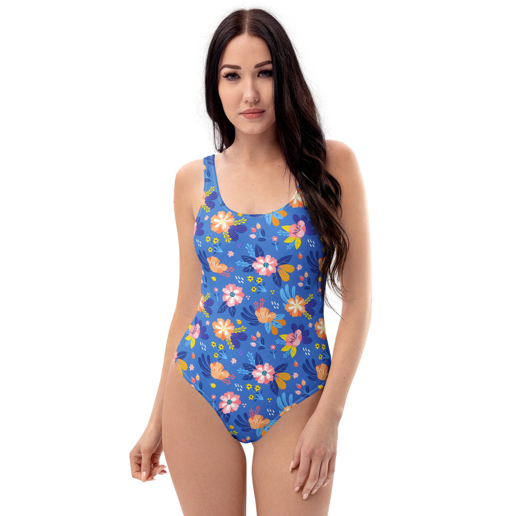 Women's Botanical Blue Floral Buttery Soft Swimsuit With UPF 50+
