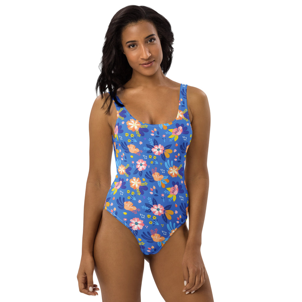 Women's Botanical Blue Floral Buttery Soft Swimsuit With UPF 50+