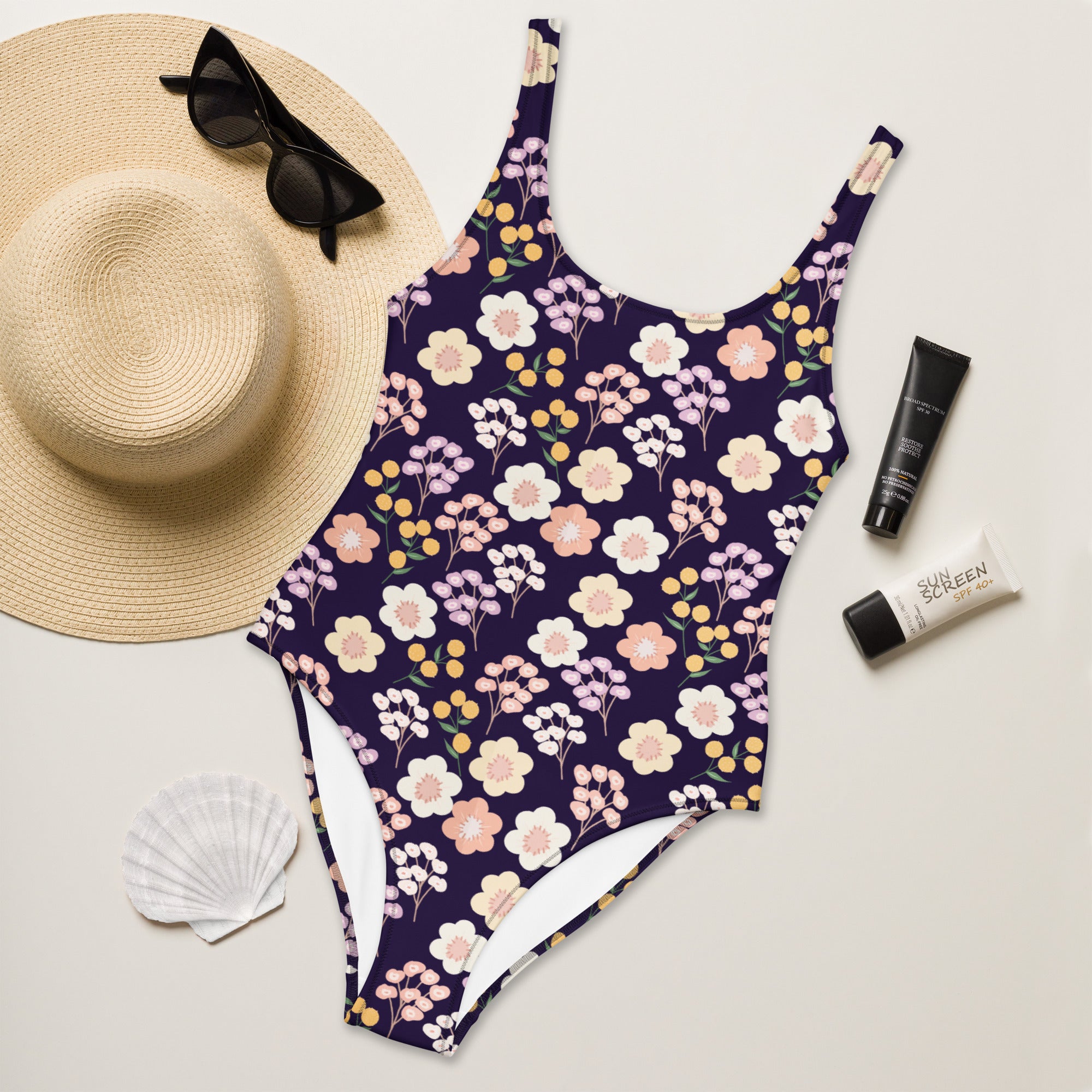Women's Botanical Purple Floral Buttery Soft Swimsuit With UPF 50+