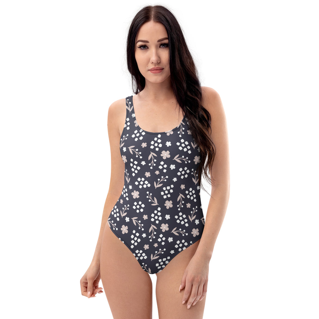 Women's Purple Gray Floral Buttery Soft Swimsuit With UPF 50+