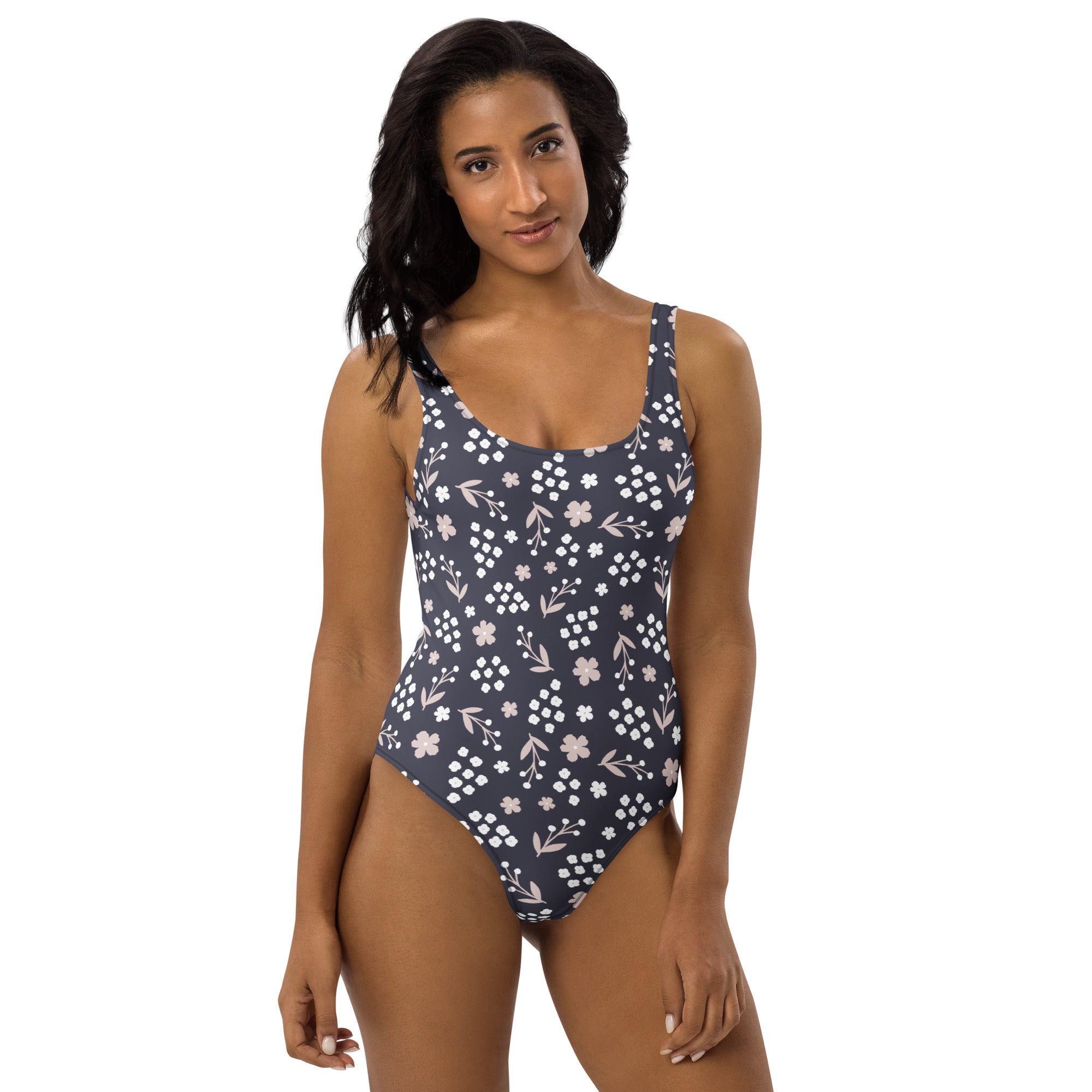 Women's Purple Gray Floral Buttery Soft Swimsuit With UPF 50+