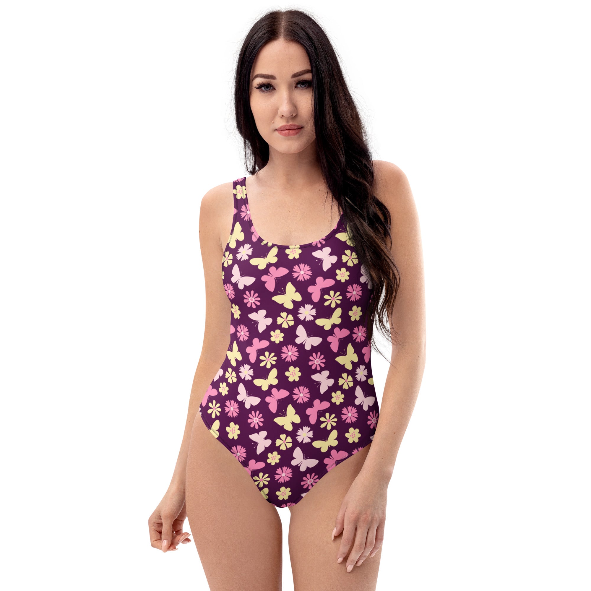 Women's Purple Butterfly Floral Buttery Soft Swimsuit With UPF 50+