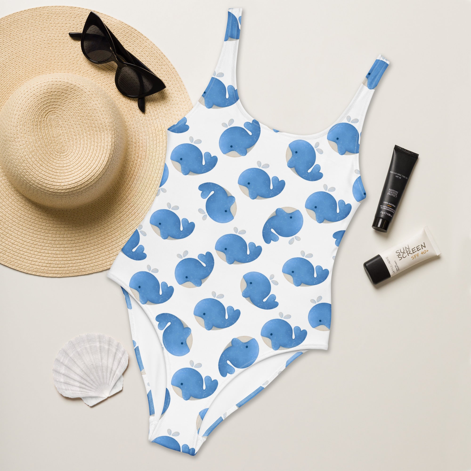 Women's Cute Blue Whale Buttery Soft Swimsuit With UPF 50+