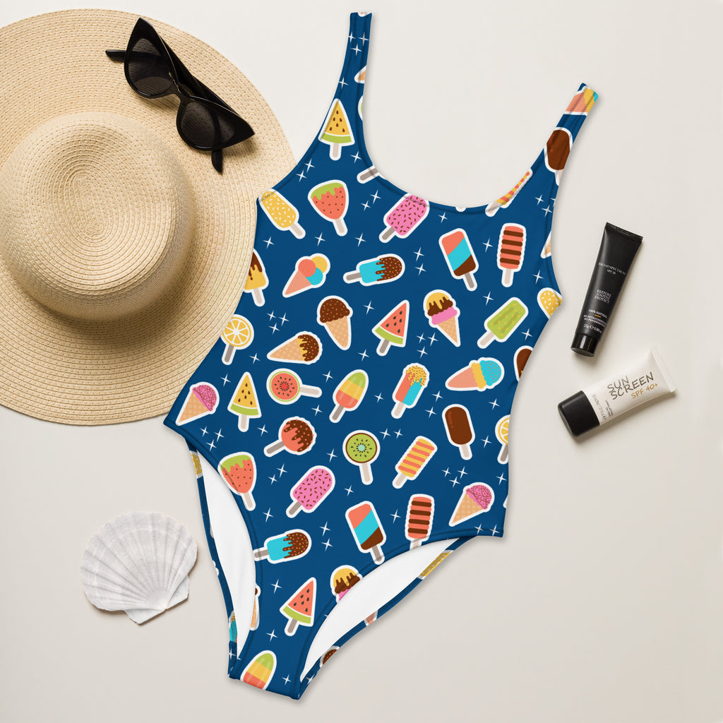Women's Blue Ice Cream Popsicle Buttery Soft Swimsuit With UPF 50+