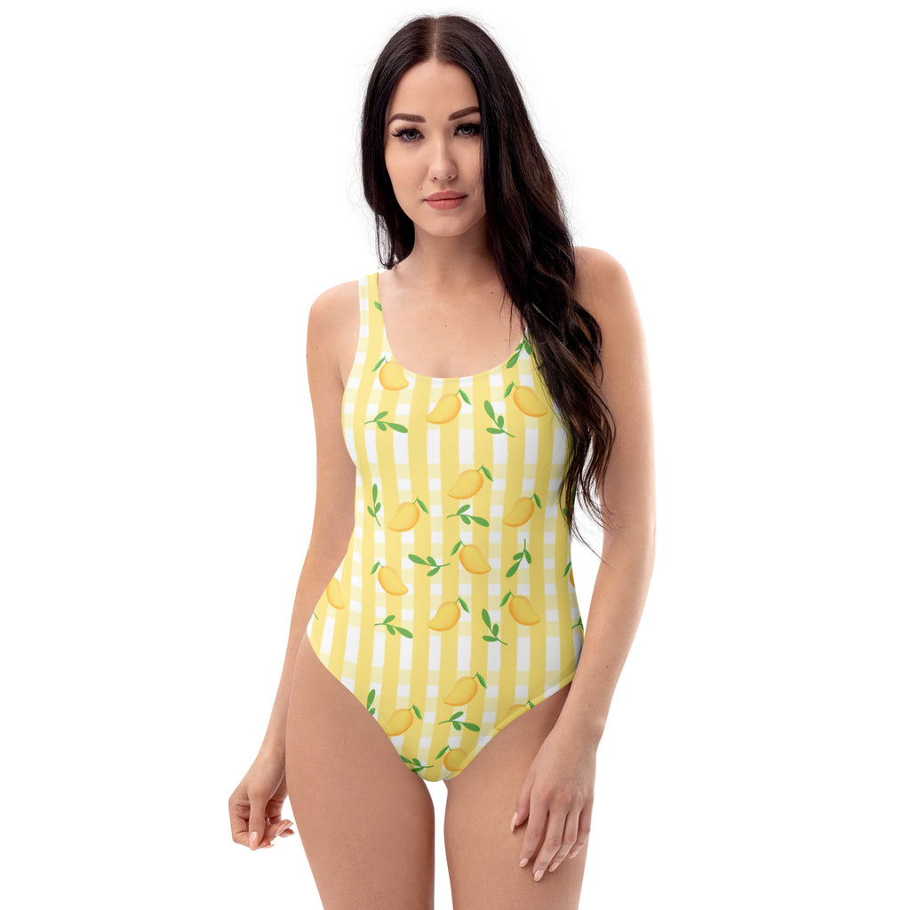 Women's Yellow Citrus Stripe Buttery Soft Swimsuit With UPF 50+