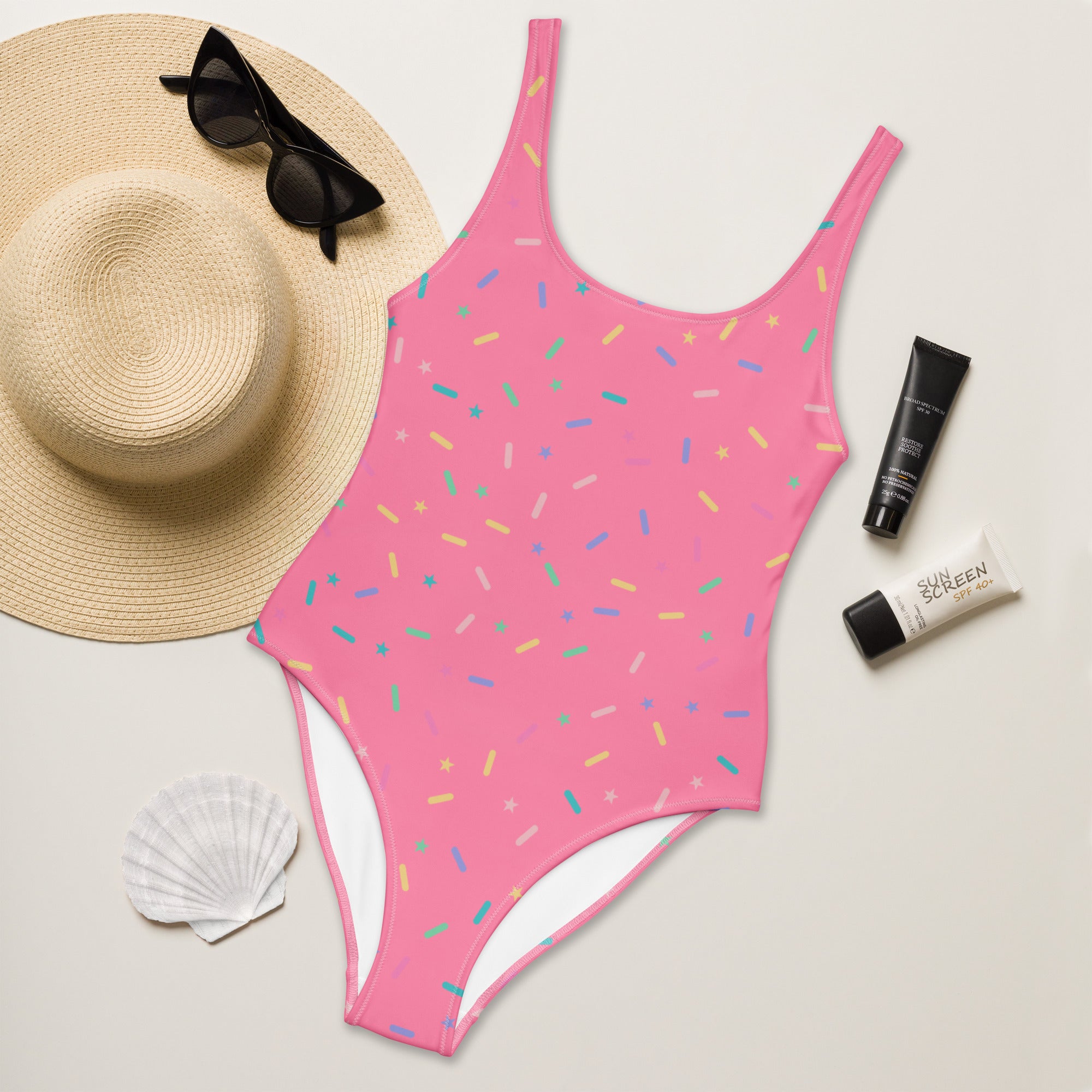 Women's Pink Sprinkle Confetti Buttery Soft Swimsuit With UPF 50+