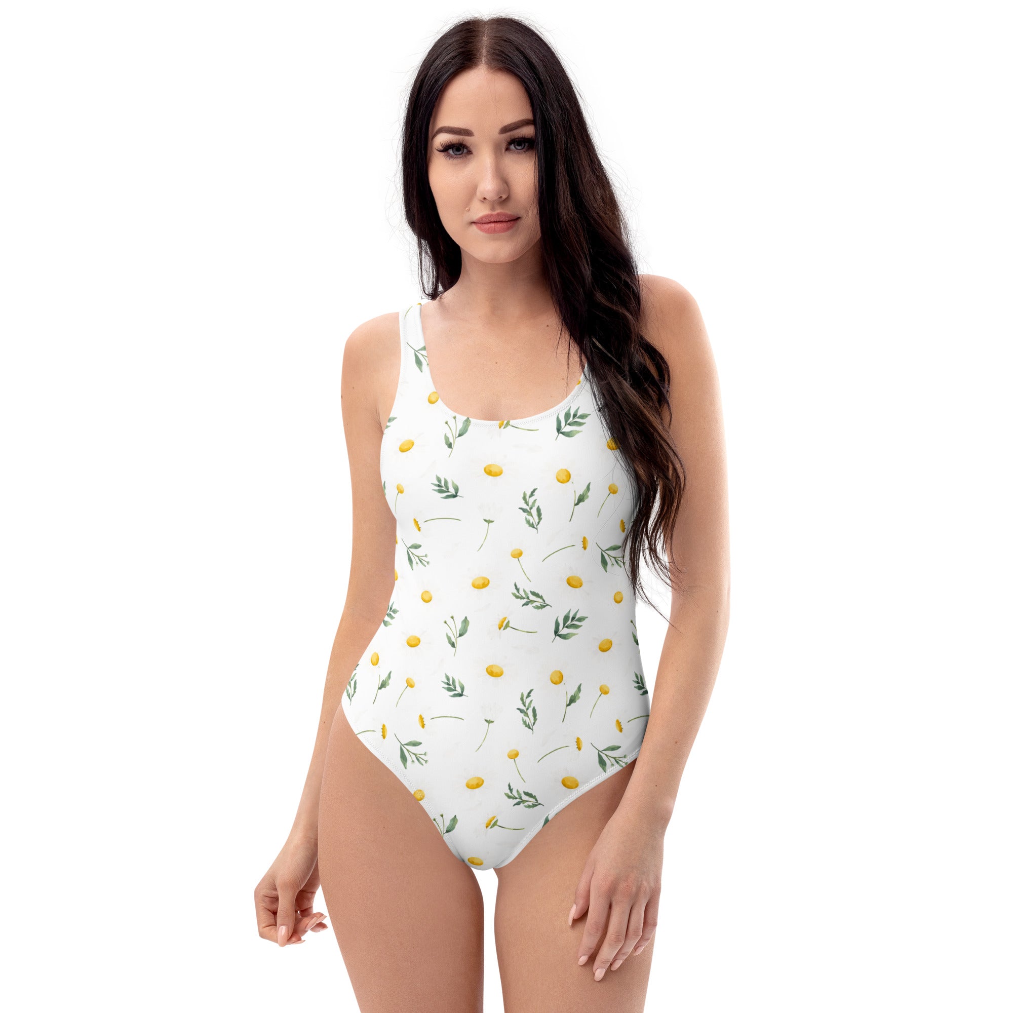 Women's Minimal Yellow Floral Buttery Soft Swimsuit With UPF 50+