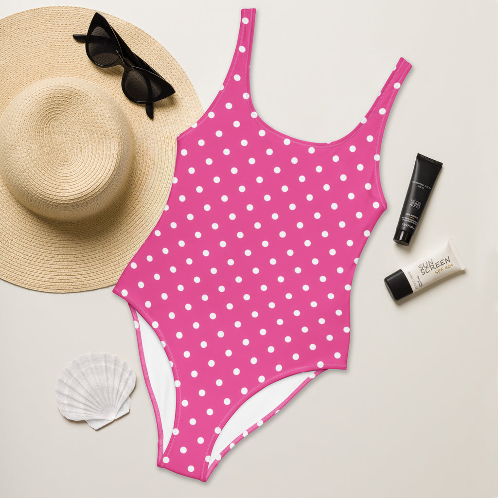 Women's Pink Polka Dot Buttery Soft Swimsuit With UPF 50+