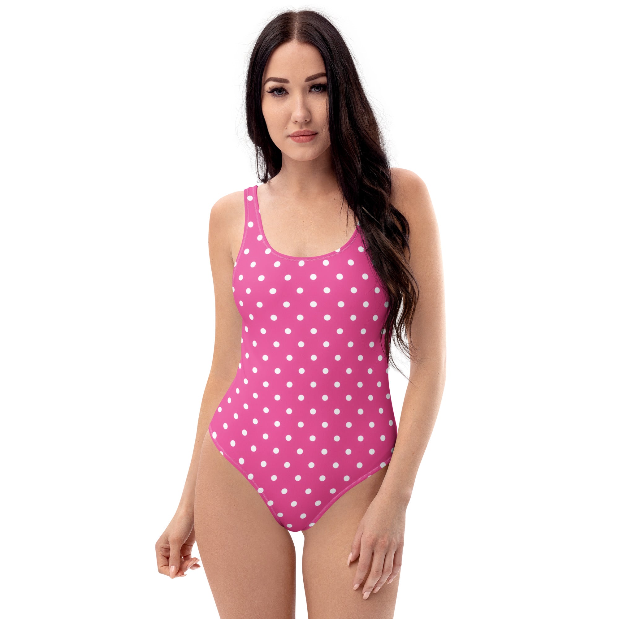 Women's Pink Polka Dot Buttery Soft Swimsuit With UPF 50+