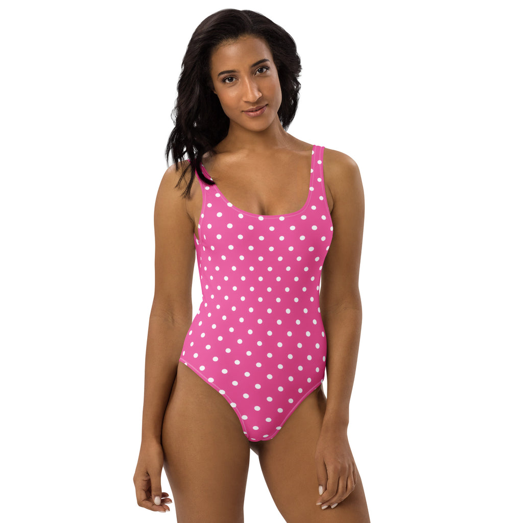Women's Pink Polka Dot Buttery Soft Swimsuit With UPF 50+