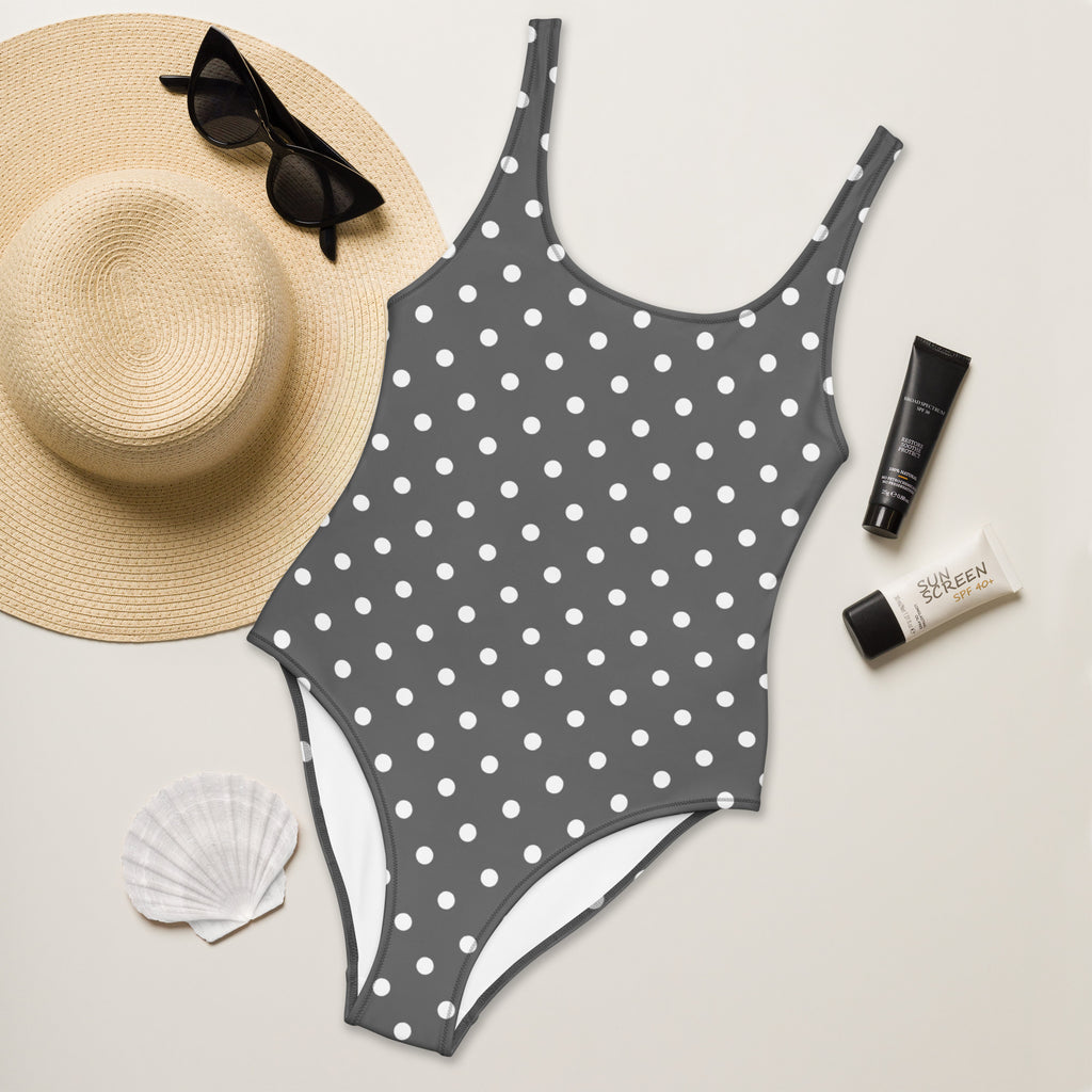 Women's Gray Polka Dot Buttery Soft Swimsuit With UPF 50+