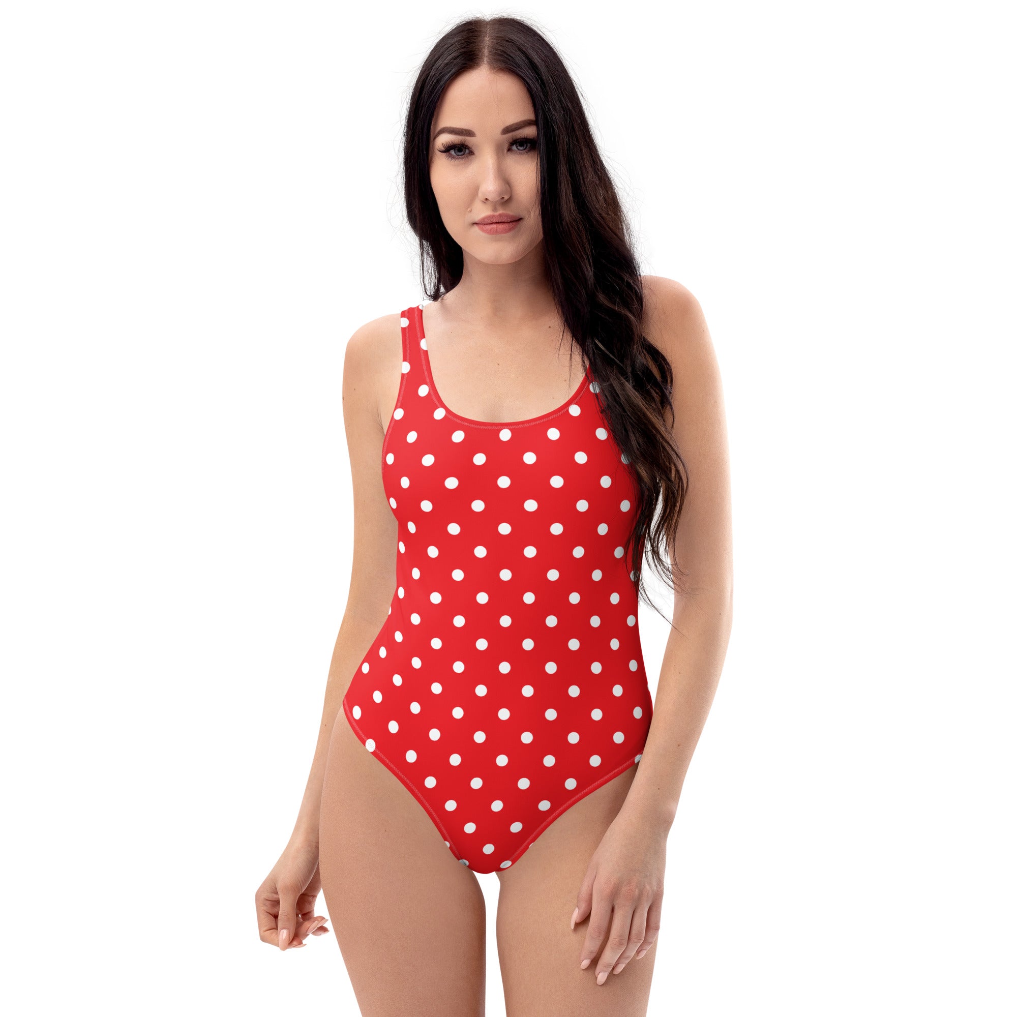 Women's Red Polka Dot Buttery Soft Swimsuit With UPF 50+