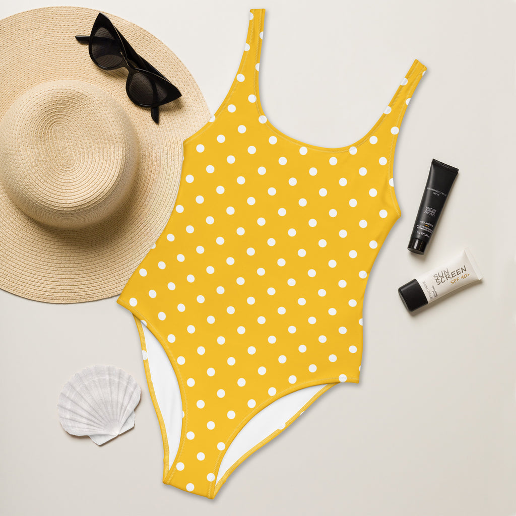 Women's Yellow Polka Dot Buttery Soft Swimsuit With UPF 50+