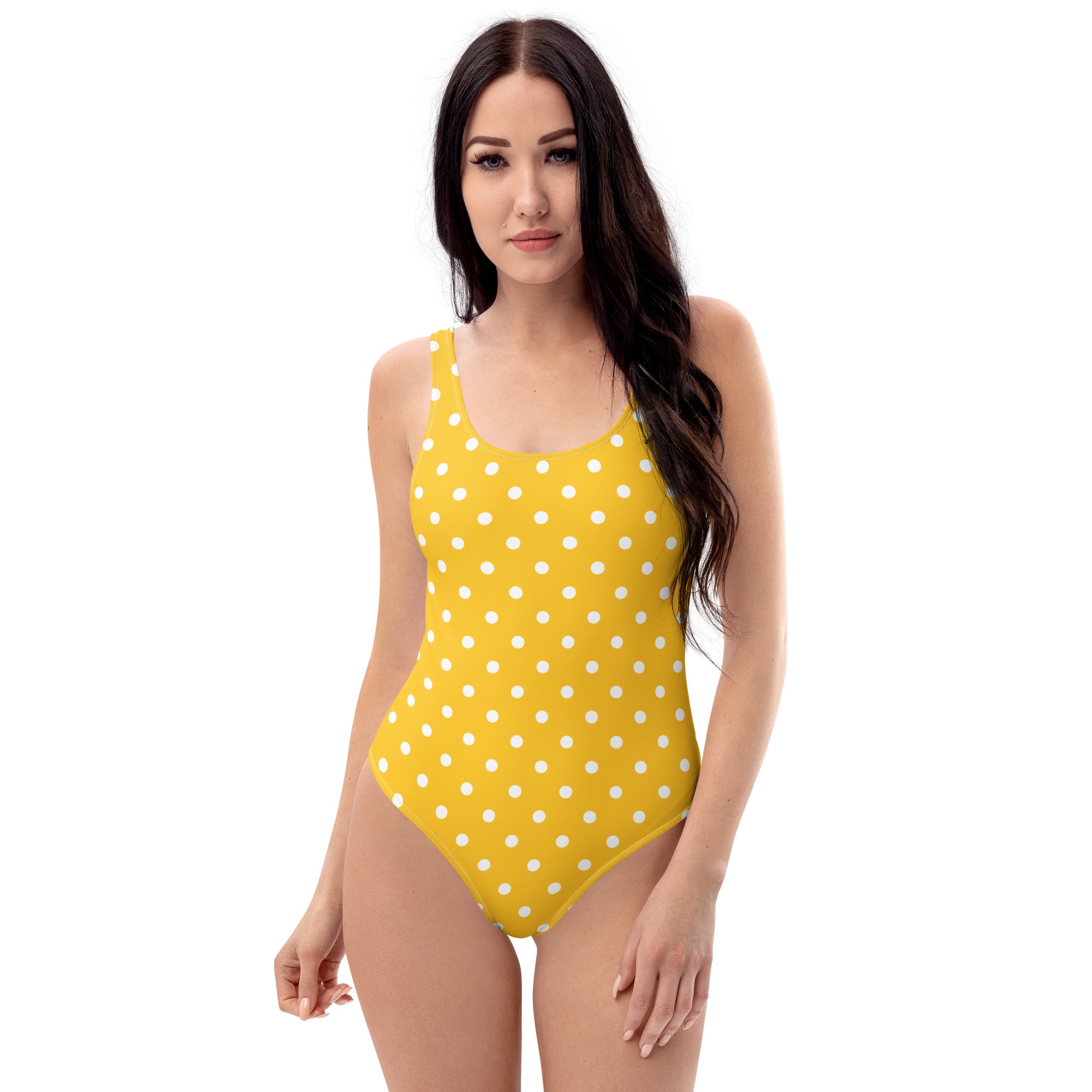 Women's Yellow Polka Dot Buttery Soft Swimsuit With UPF 50+