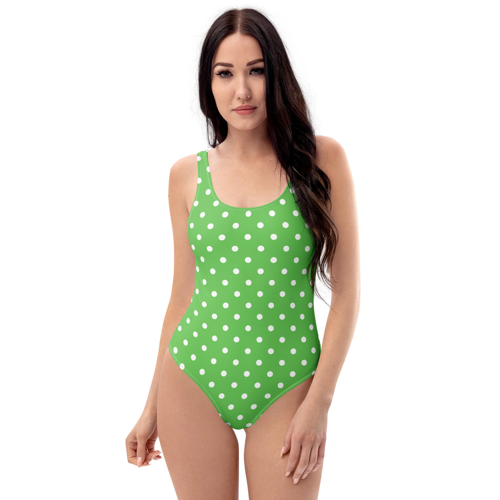 Women's Green Polka Dot Buttery Soft Swimsuit With UPF 50+