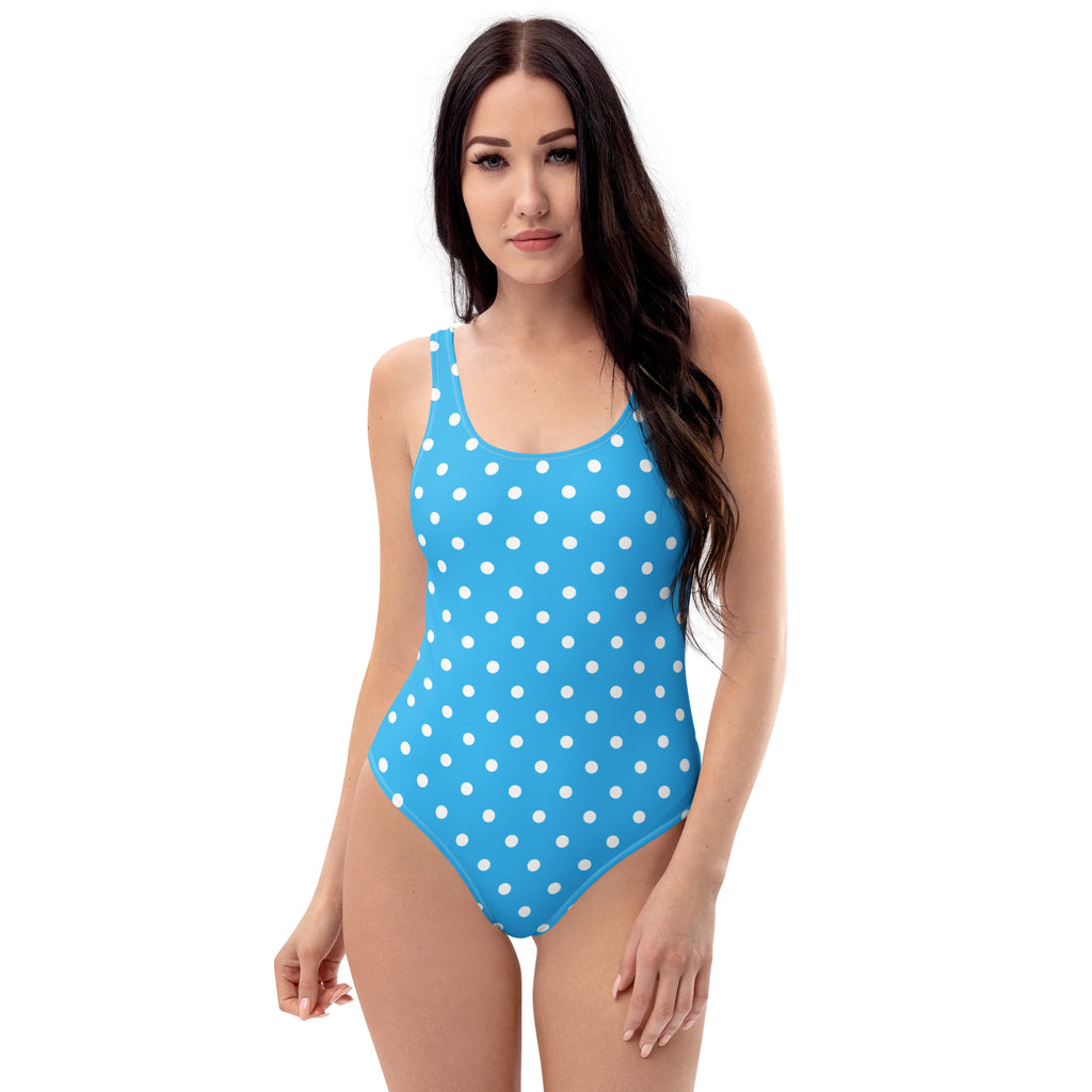 Women's Sky Blue Polka Dot Buttery Soft Swimsuit With UPF 50+