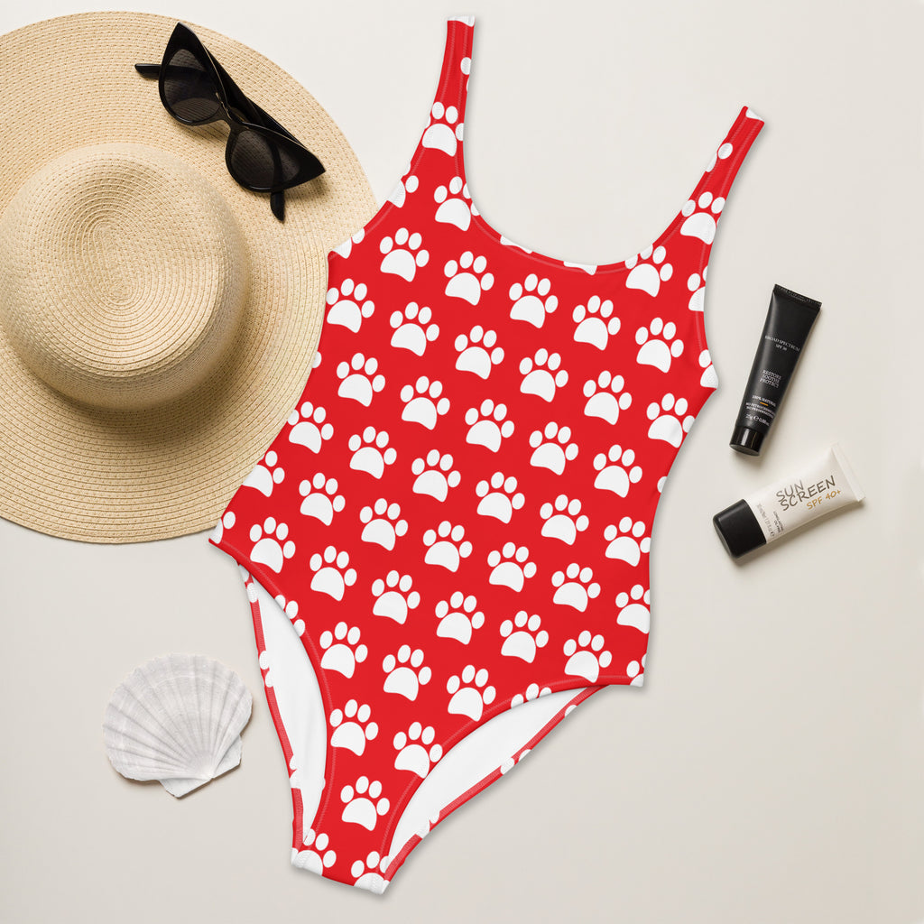 Women's Red Paw Print Buttery Soft Swimsuit With UPF 50+
