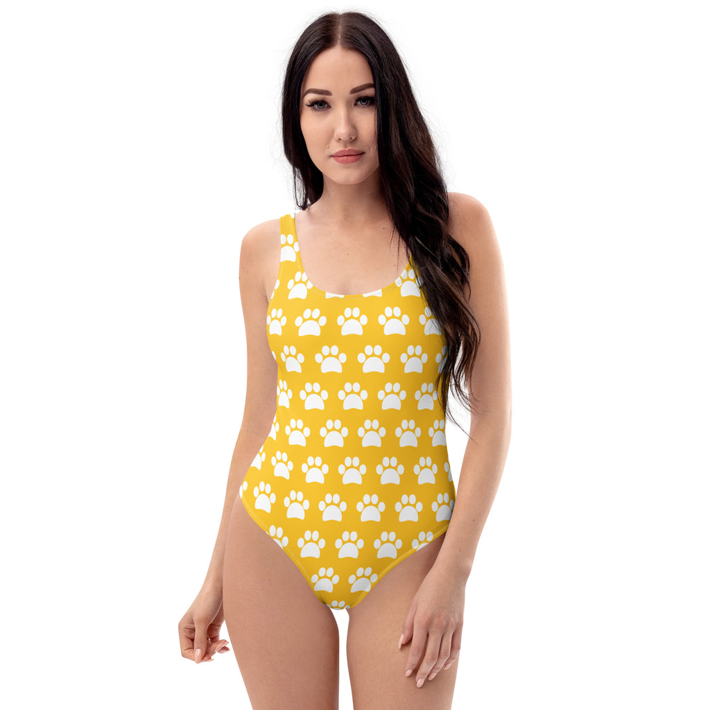 Women's Yellow Paw Print Buttery Soft Swimsuit With UPF 50+