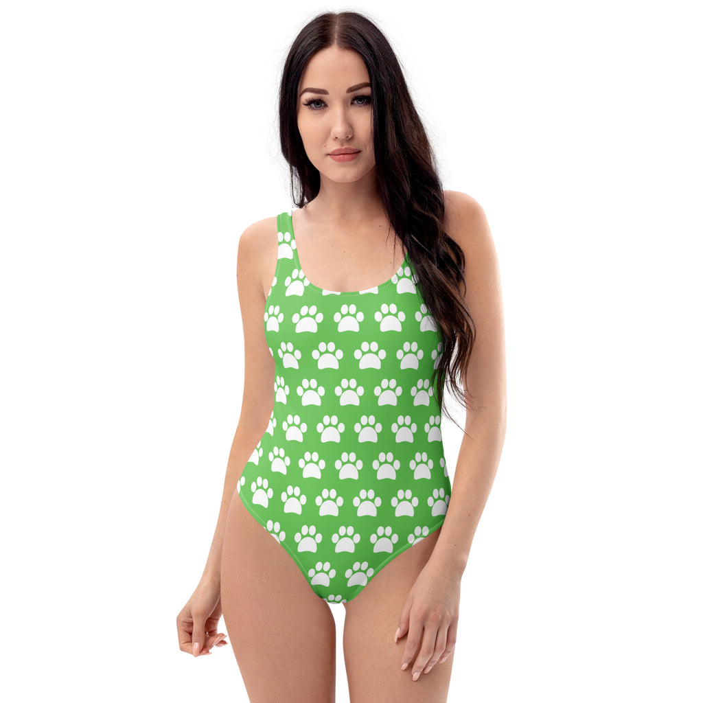 Women's Green Paw Print Buttery Soft Swimsuit With UPF 50+