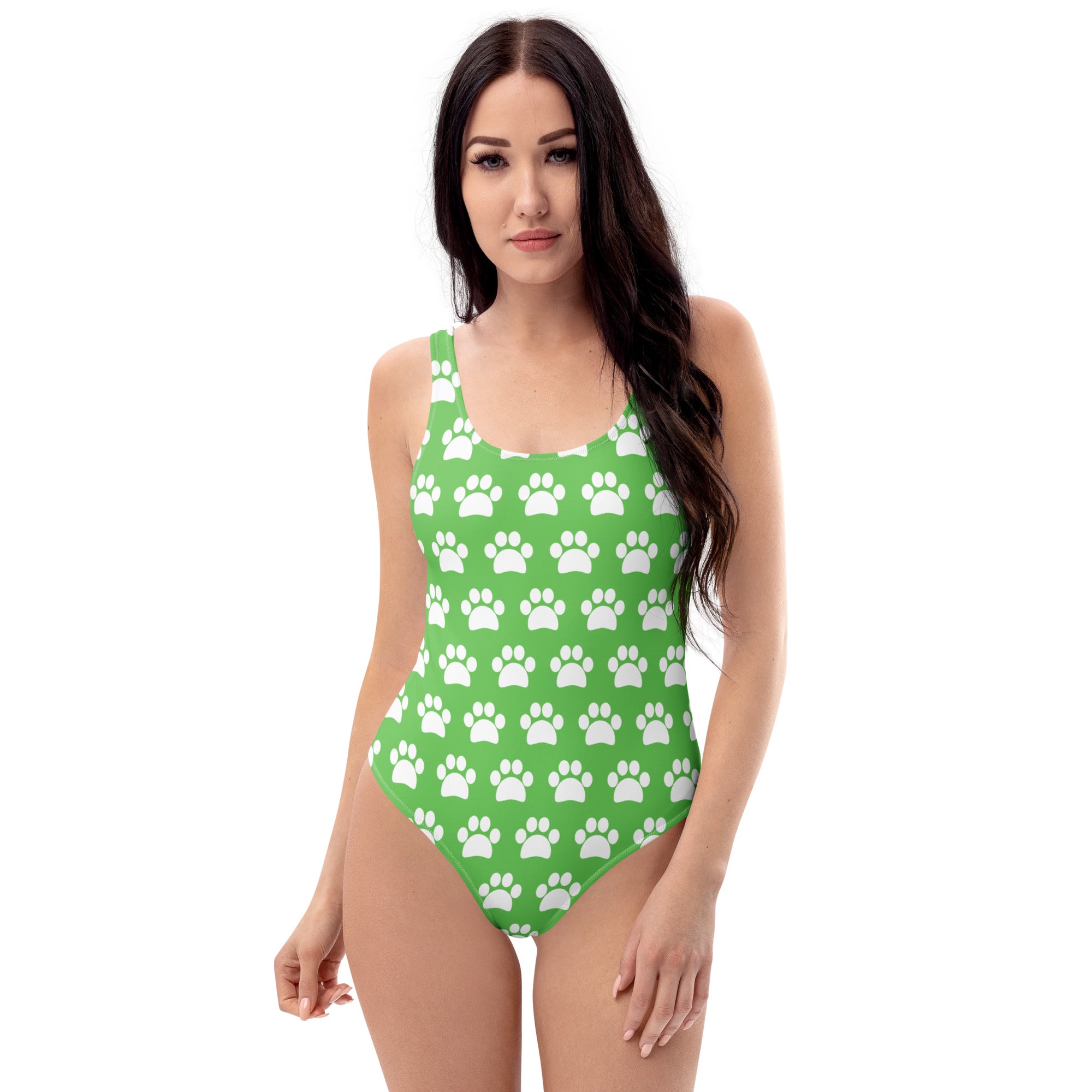 Women's Green Paw Print Buttery Soft Swimsuit With UPF 50+