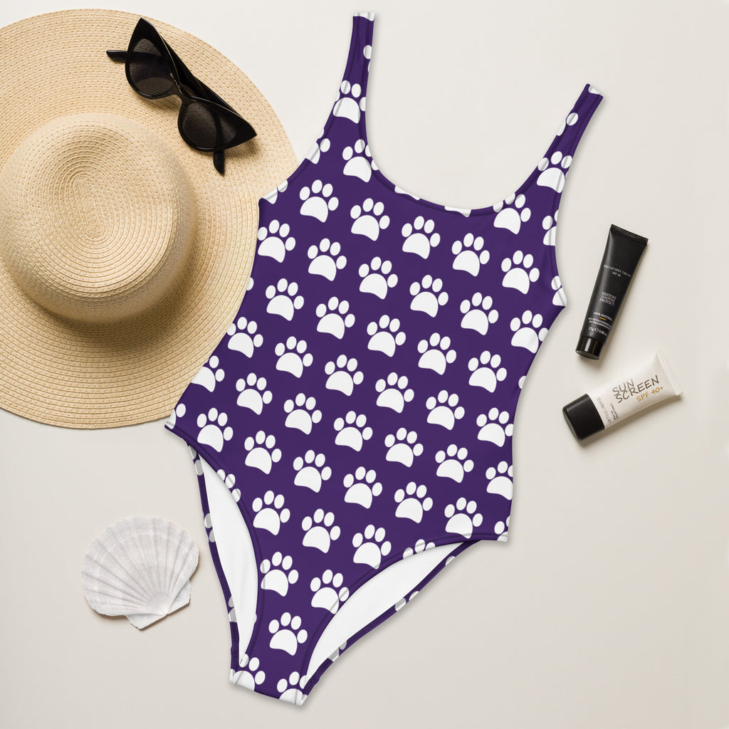 Women's Dark Purple Paw Print Buttery Soft Swimsuit With UPF 50+