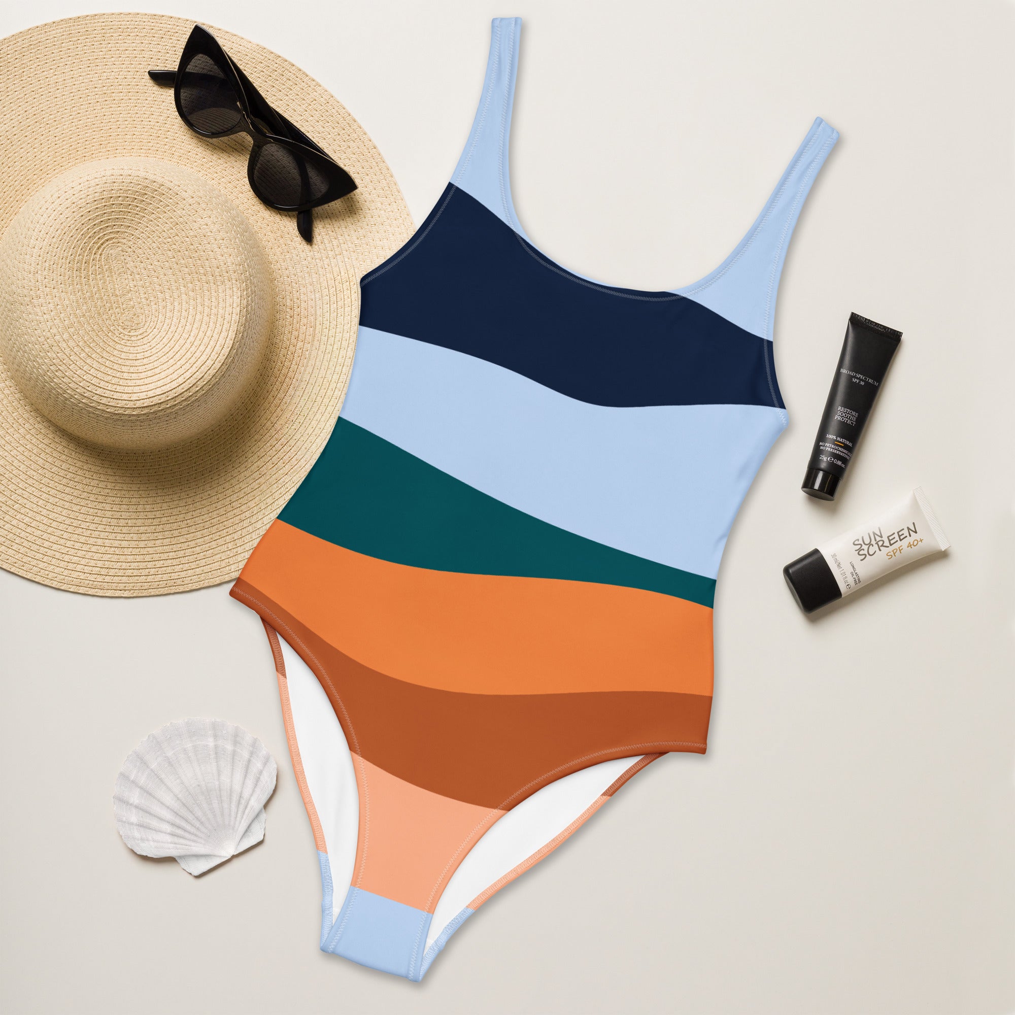 Women's Retro Coastal Stripe Buttery Soft Swimsuit With UPF 50+