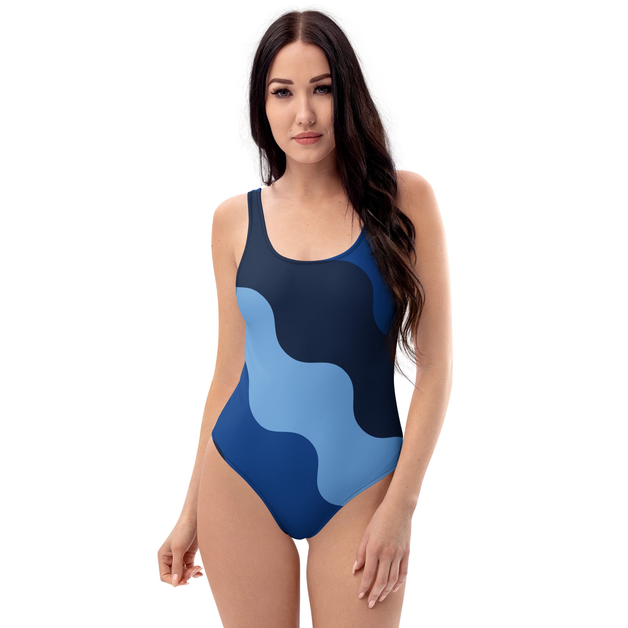 Women's Blue Abstract Wave Buttery Soft Swimsuit With UPF 50+