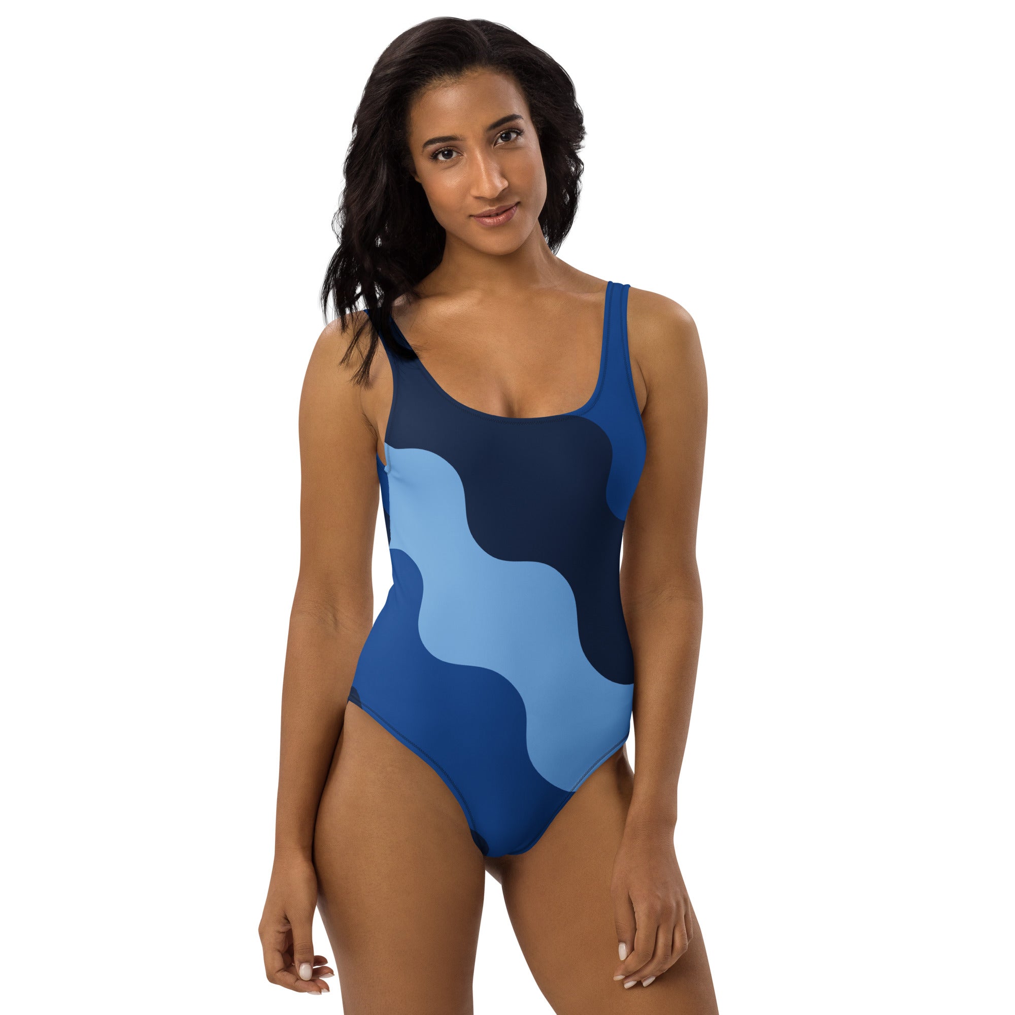 Women's Blue Abstract Wave Buttery Soft Swimsuit With UPF 50+