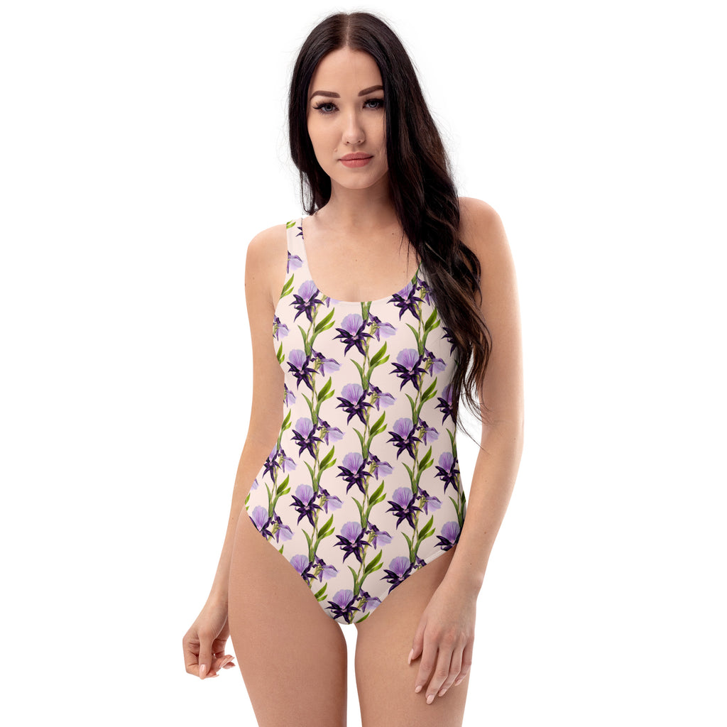 Women's Purple Iris Floral Buttery Soft Swimsuit With UPF 50+