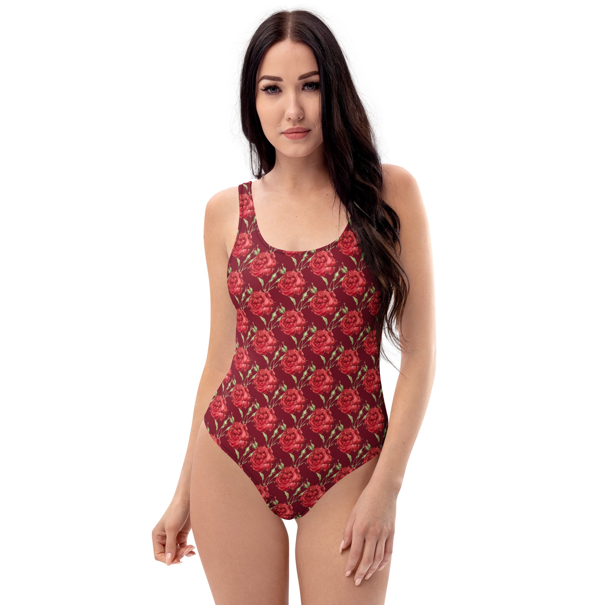 Women's Red Rose Floral Buttery Soft Swimsuit With UPF 50+