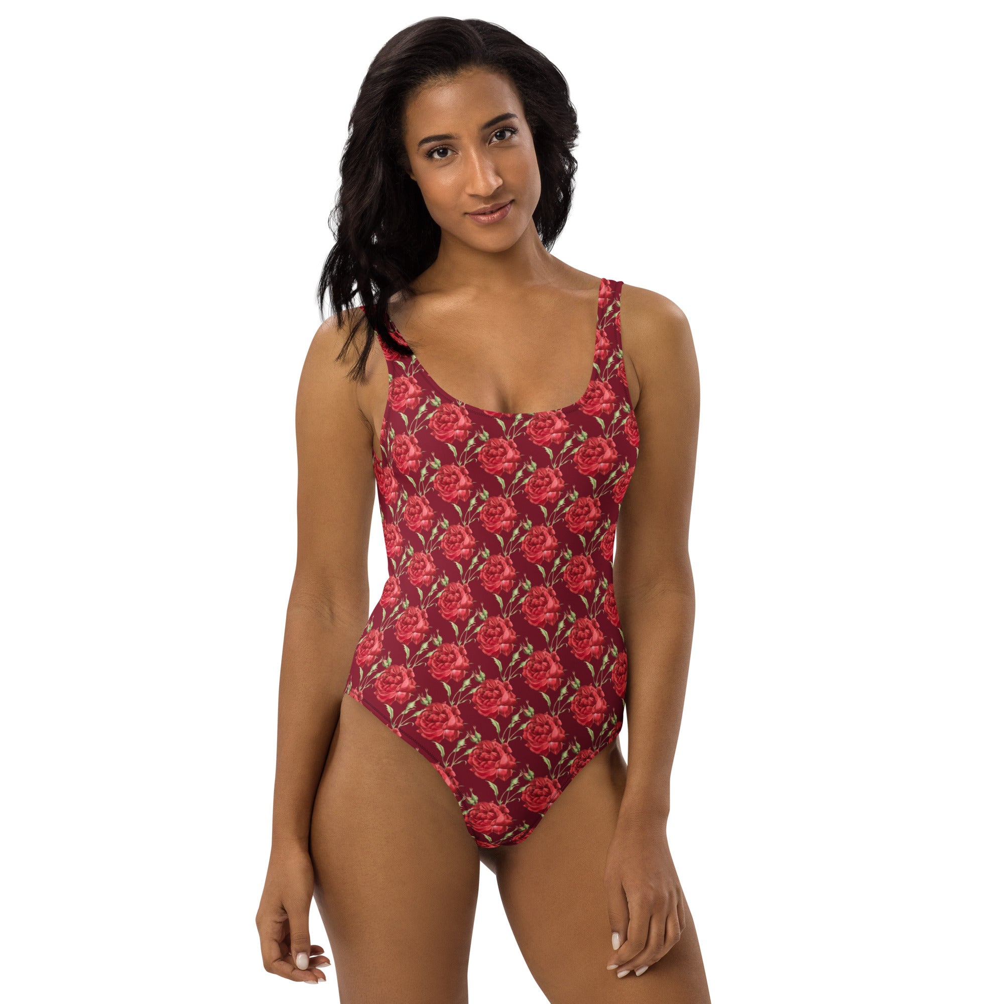 Women's Red Rose Floral Buttery Soft Swimsuit With UPF 50+