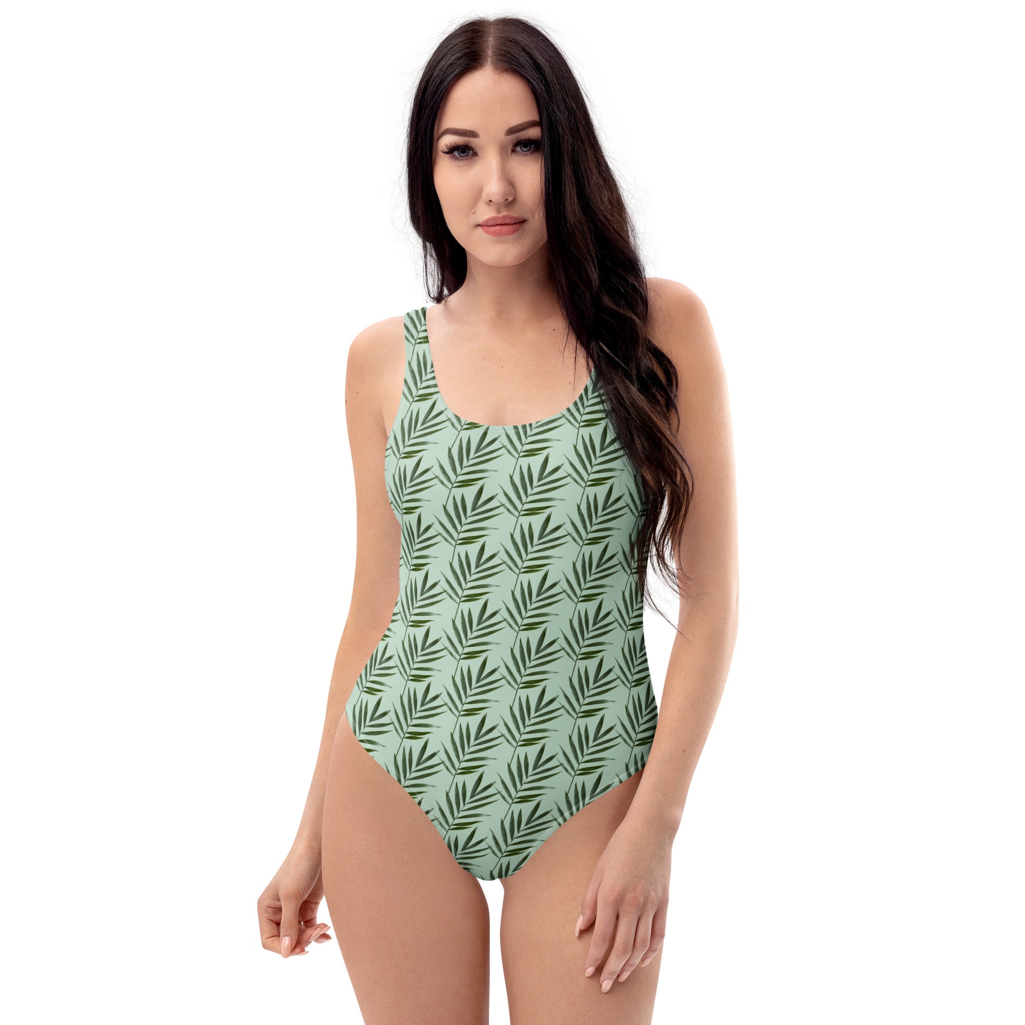 Women's Sage Green Palm Leaf Buttery Soft Swimsuit With UPF 50+