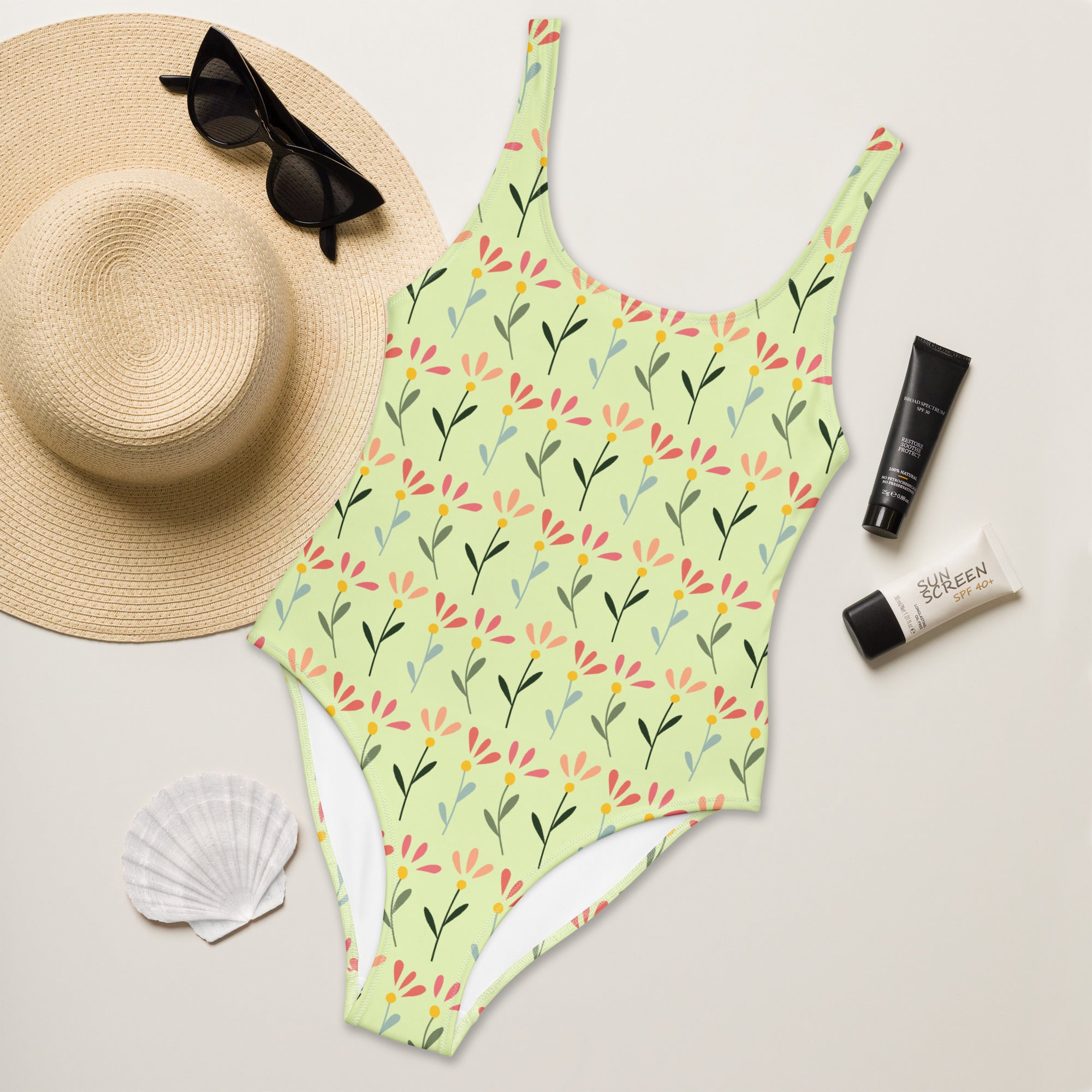 Women's Pastel Botanical Buttery Soft Swimsuit With UPF 50+