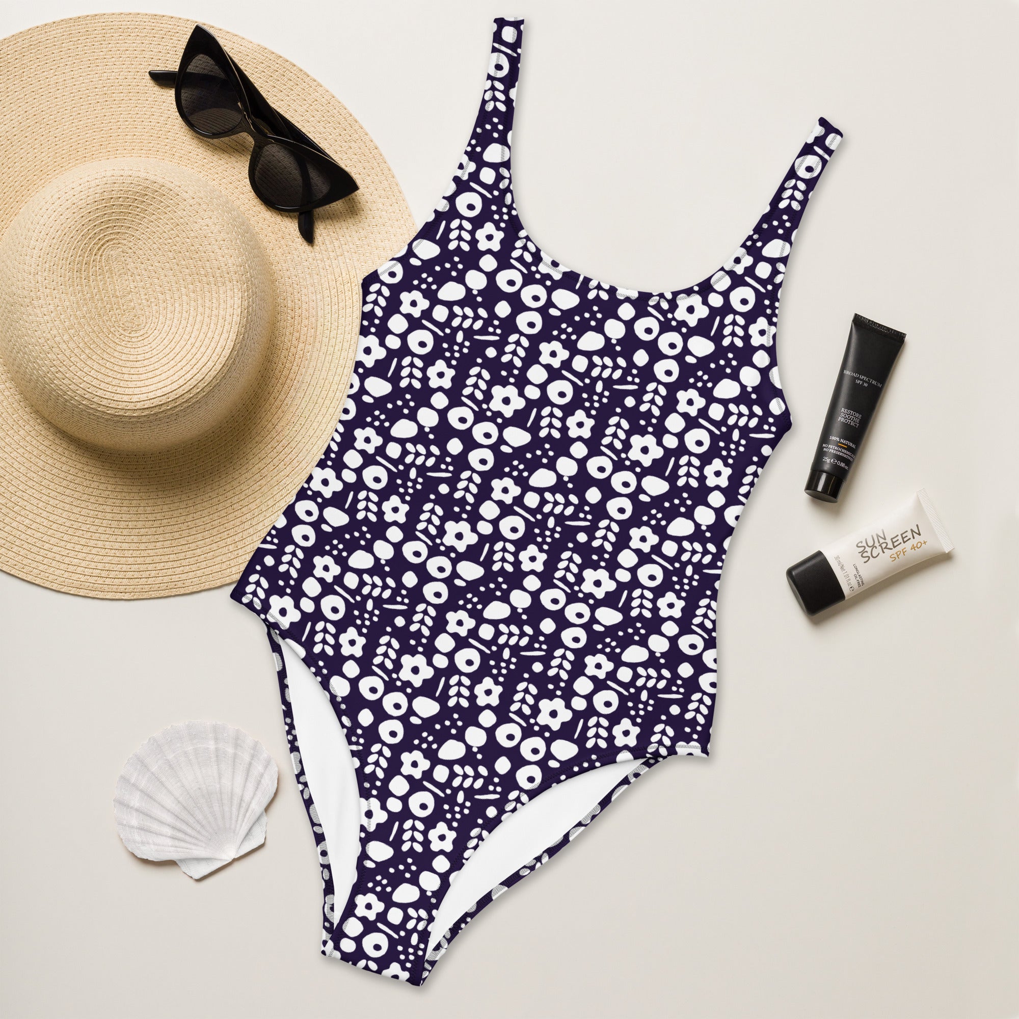 Women's Purple Botanical Buttery Soft Swimsuit With UPF 50+