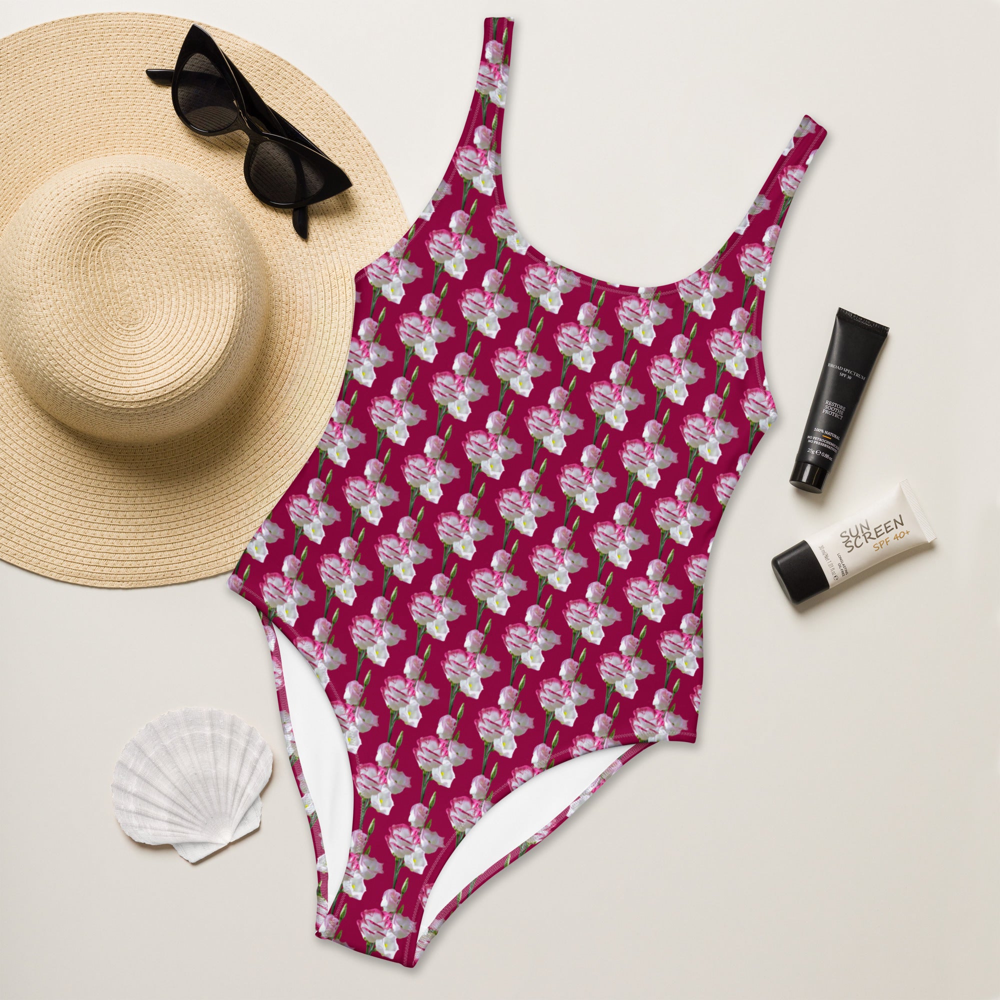 Women's Maroon Tulip Buttery Soft Swimsuit With UPF 50+