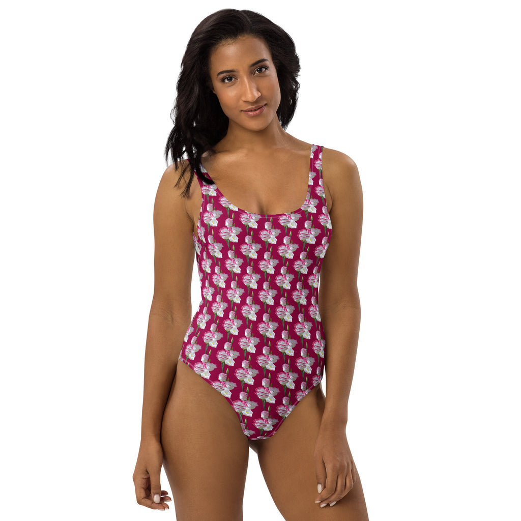 Women's Maroon Tulip Buttery Soft Swimsuit With UPF 50+