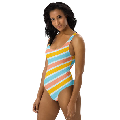 Women's Retro Striped Buttery Soft Swimsuit With UPF 50+