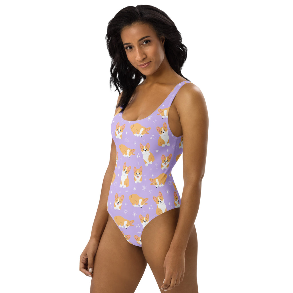 Women's Purple Corgi Dog Buttery Soft Swimsuit With UPF 50+