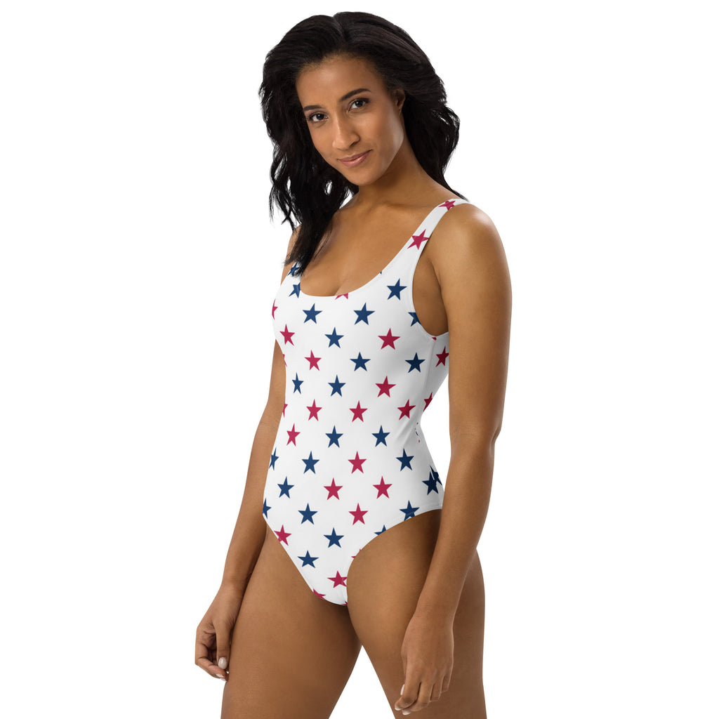 Women's Red & Blue Stars USA Buttery Soft Swimsuit With UPF 50+