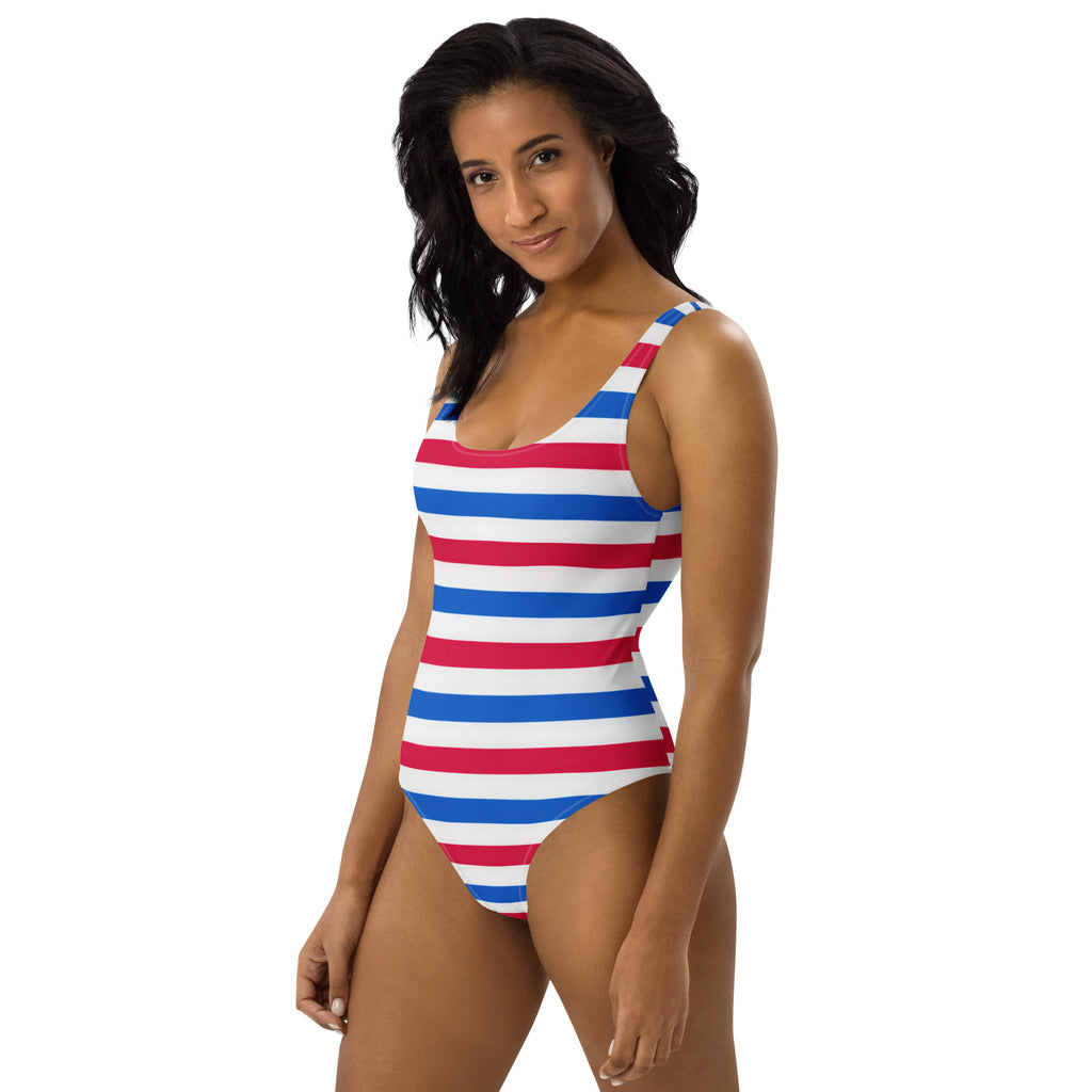 Women's Red, White & Blue Striped USA Buttery Soft Swimsuit With UPF 50+