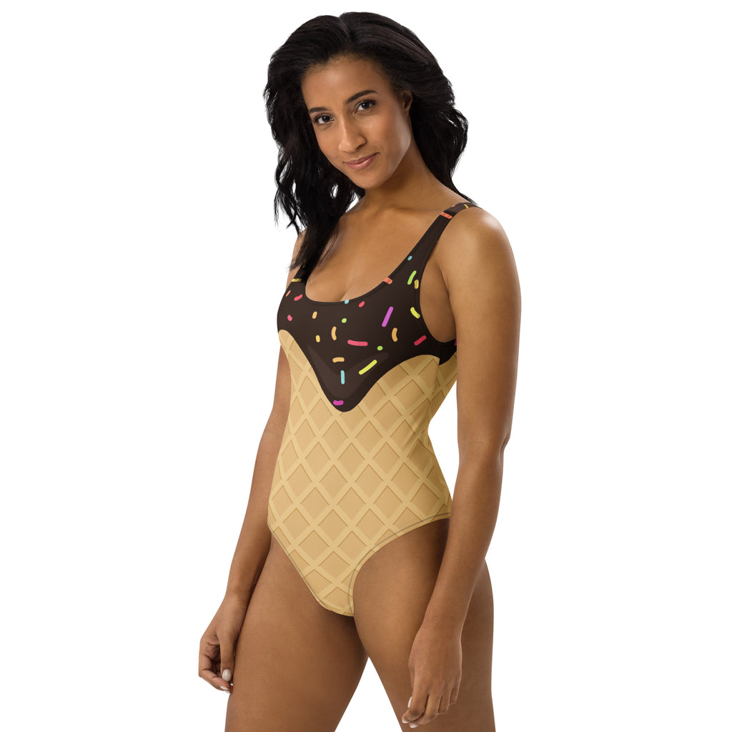 Women's Ice Cream Waffle Cone Sprinkles Buttery Soft Swimsuit With UPF 50+