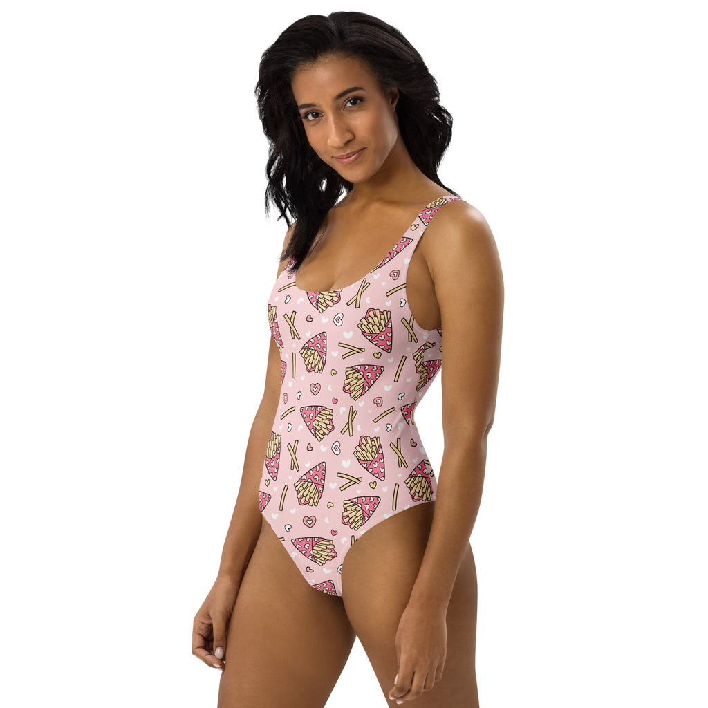 Women's Pink French Fries Buttery Soft Swimsuit With UPF 50+