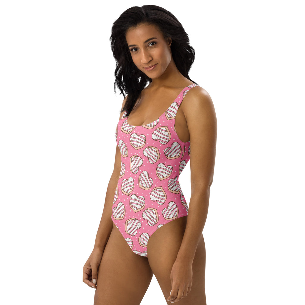 Women's Pink Heart Cookies Buttery Soft Swimsuit With UPF 50+