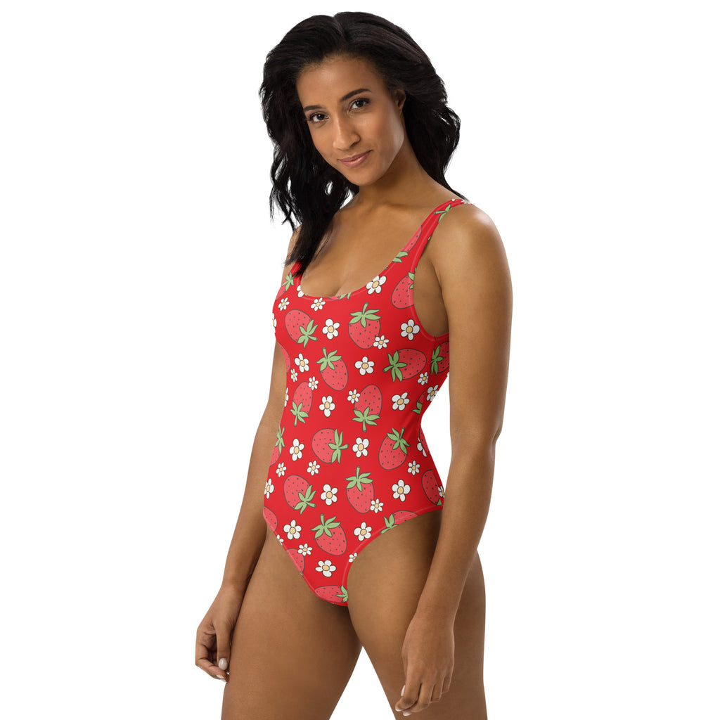 Women's Red Strawberry Buttery Soft Swimsuit With UPF 50+