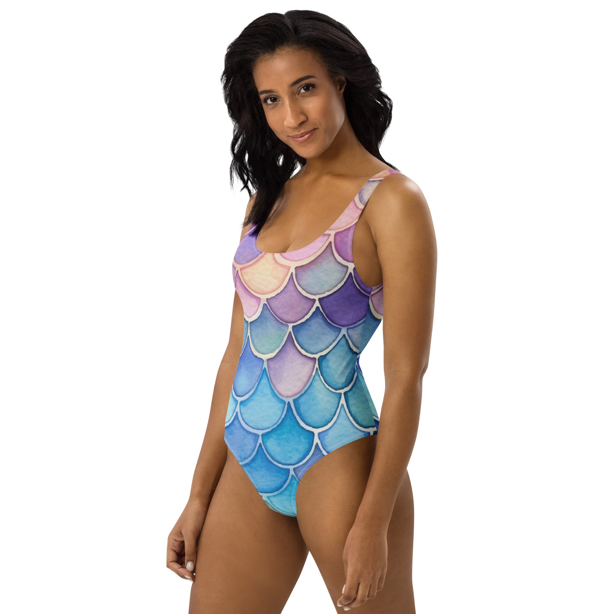 Women's Watercolor Mermaid Buttery Soft Swimsuit With UPF 50+