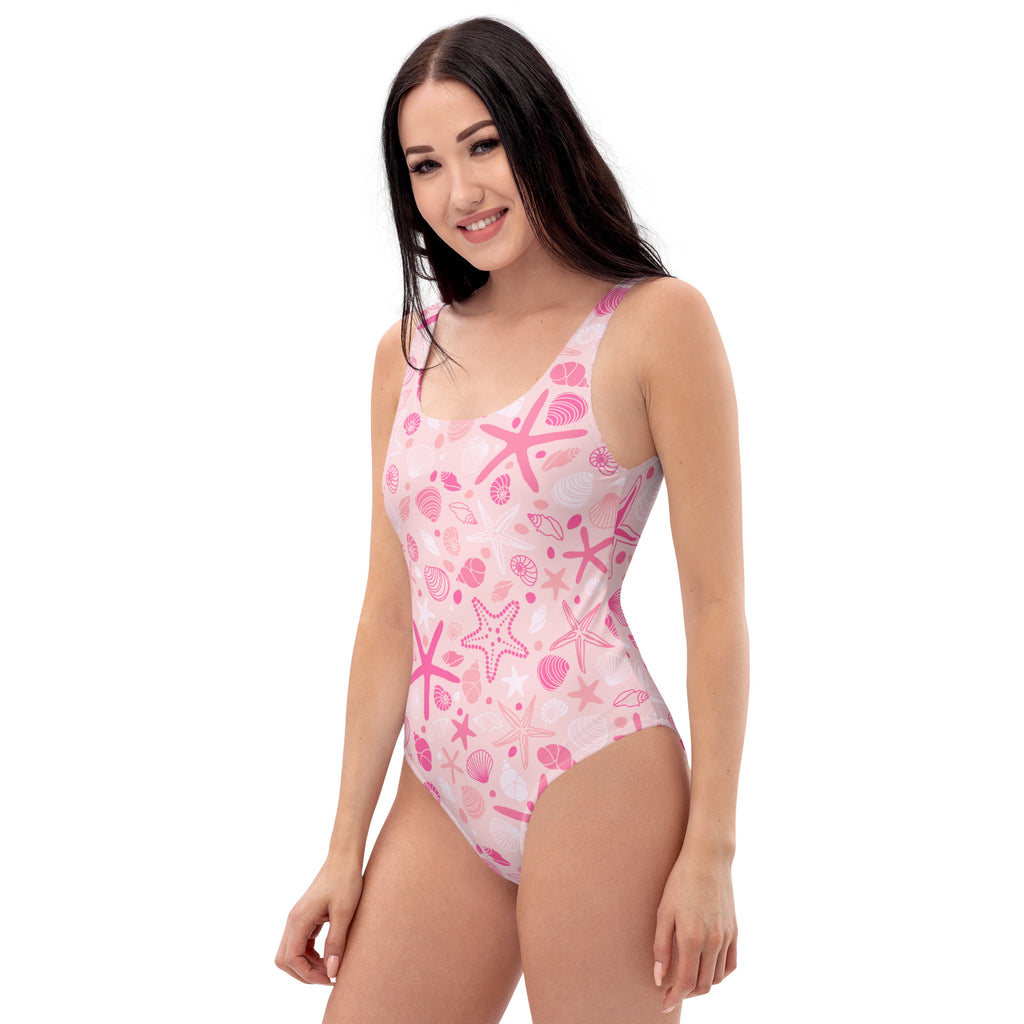 Women's Pink Starfish & Shells Buttery Soft Swimsuit With UPF 50+