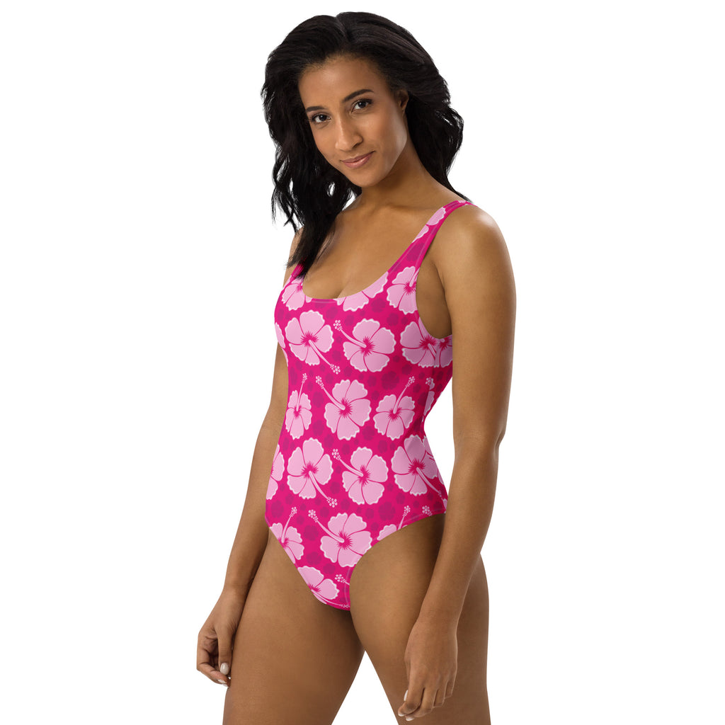 Women's Tropical Pink Hibiscus Buttery Soft Swimsuit With UPF 50+