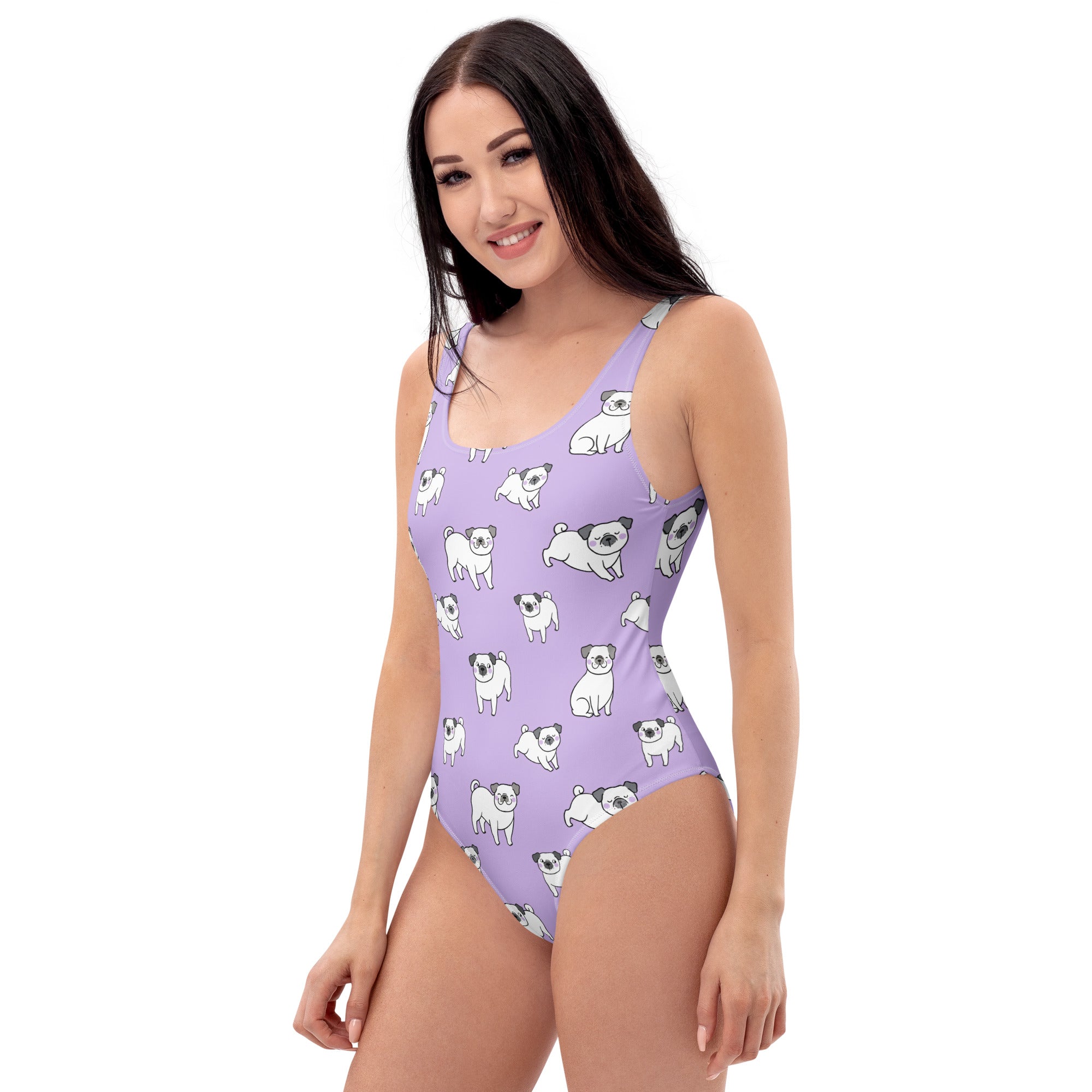 Women's Purple Pug Buttery Soft Swimsuit With UPF 50+